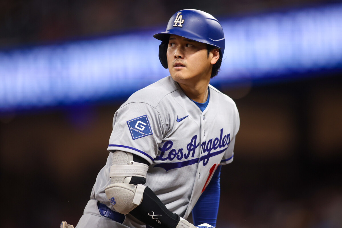 Aug 25, 2026; Atlanta, Georgia, USA; Los Angeles Dodgers designated hitter Shohei Ohtani (17) after a triple against the Atlanta Braves in the ninth inning at Truist Park. Mandatory Credit: Brett Davis-Imagn Images
