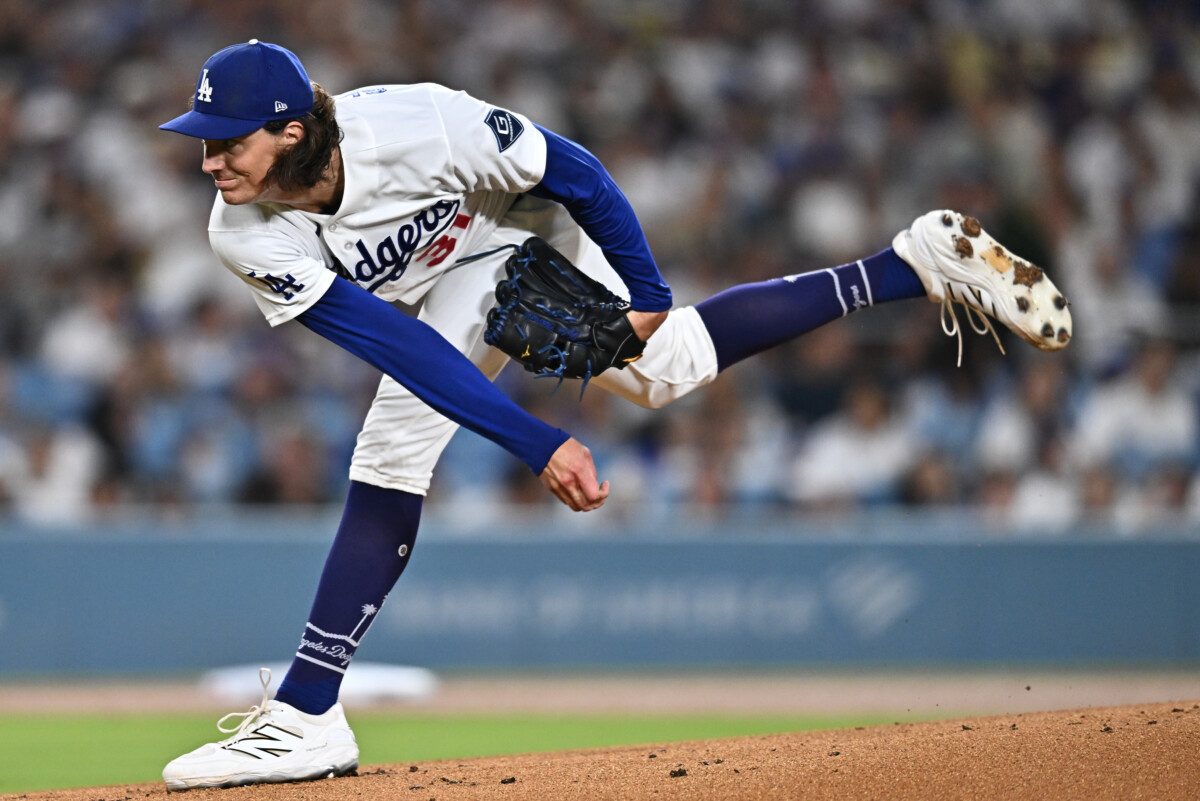 Sep 24, 2026; Los Angeles, California, USA; Los Angeles Dodgers pitcher Tyler Glasnow (31) throws a pitch in the first inning against the San Diego Padres at Dodger Stadium. Mandatory Credit: William Liang-Imagn Images