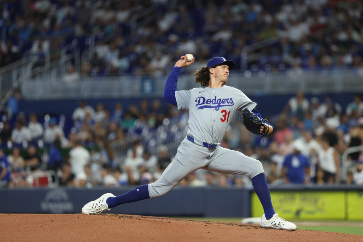 Sep 12, 2026; Miami, Florida, USA; Los Angeles Dodgers pitcher Tyler Glasnow (31) delivers a pitch during first inning against the Miami Marlins at loanDepot Park. Mandatory Credit: Isabella Frias-Imagn Images