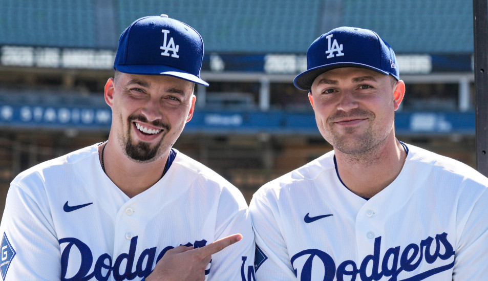 Blake Snell and Tarik Skubal smile at Dodger Stadium